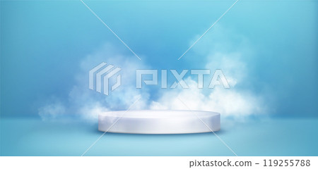 White cylinder product podium with smoke clouds White cylinder product podium with smoke clouds 119255788