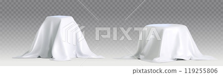 Podium covered with white silk cloth set Podium covered with white silk cloth set 119255806