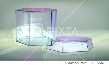 Glass transparent hexagon podium 119255826
