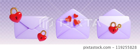 3d love letter. Purple heart mail icon vector 119255828
