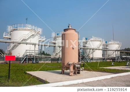 Fuel store tanks of refueling complex in the airport Fuel store tanks of refueling complex in the airport 119255914