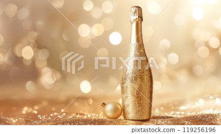 Festive celebration with glittering champagne bottle for holiday event design 119256196