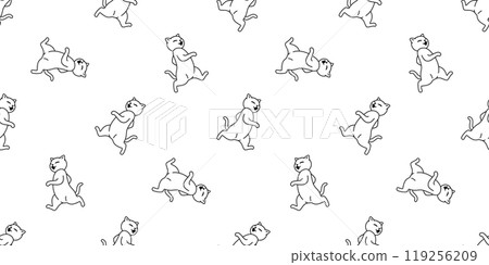 cat seamless pattern kitten walking running calico neko vector cartoon pet doodle tile background gift wrapping paper scarf isolated repeat wallpaper illustration design 119256209