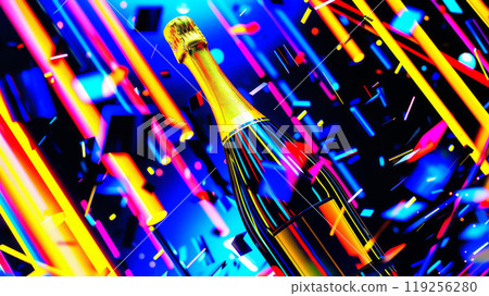 Luxurious celebration concept with glittering champagne bottle for festive designs 119256280