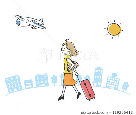 一名婦女提著手提箱行走 119256418