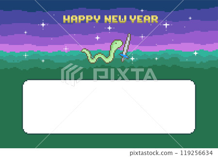 A brave snake marching vigorously through the night grasslands, a nostalgic pixel art New Year's card material 119256634
