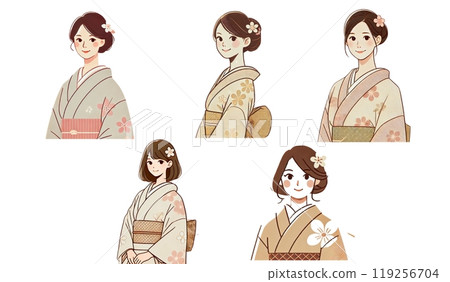 穿著優雅和服的婦女 穿著優雅和服的婦女 119256704