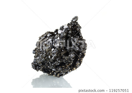 macro stone mineral Quartz Sphalerite Galena pyrite on a white background macro stone mineral Quartz Sphalerite Galena pyrite on a white background 119257051