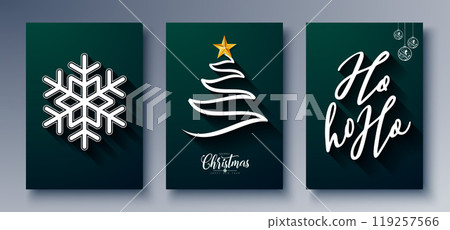 Merry Christmas and Happy New Year Greeting Card Design Set with Red and Green Color Pattern and Typography Letter on White Background. Vector Holiday Season Illustration for Banner, Party Flyer 119257566
