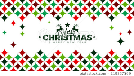 Merry Christmas and Happy New Year Illustration with Typography Letter, Red and Green Pattern on White Background. Vector Holiday Season Banner Design for Greeting Card, Party Flyer, Celebration 119257569
