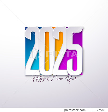 Happy New Year 2025 Illustration with Colorful Typography Lettering on Abstract Geometric Background. Christmas Holiday Design for Flyer, Banner, Greeting Card, Celebration Poster, Party Invitation Happy New Year 2025 Illustration with Colorful Typography Lettering on Abstract Geometric Background. Christmas Holiday Design for Flyer, Banner, Greeting Card, Celebration Poster, Party Invitation 119257583