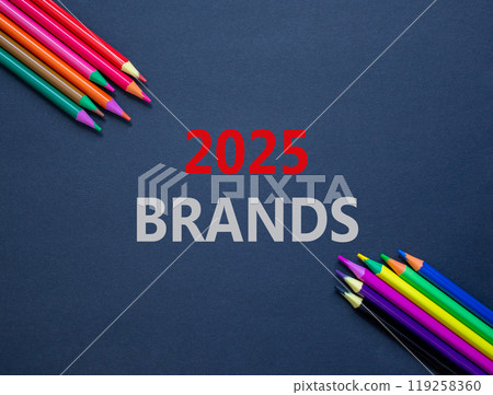Planning 2025 brands new year symbol. Concept words 2025 Brands on beautiful black paper. Beautiful black paper background. Beautiful colored pencils. Business 2025 brands new year concept. Copy space Planning 2025 brands new year symbol. Concept words 2025 Brands on beautiful black paper. Beautiful black paper background. Beautiful colored pencils. Business 2025 brands new year concept. Copy space 119258360
