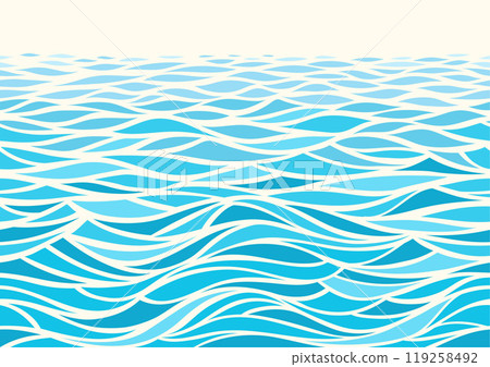 Seamless beautiful waves. Vector blue marine pattern.  119258492
