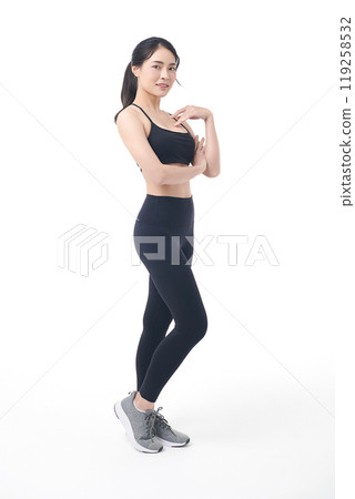 Beautiful young asian sport woman with sportswear ready for exercise on white background, Advertising sportswear and yoga wear, Healthy lifestyle, sport. 119258532