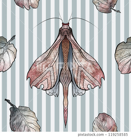 Textile pattern in the form of a butterfly and leaves. Textile pattern in the form of a butterfly and leaves. 119258585