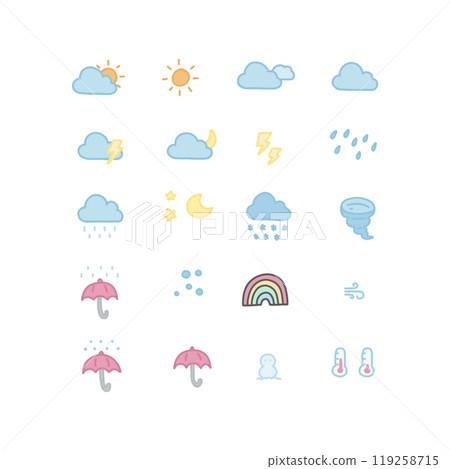 Doodle drawing, set of weather icon vector 119258715