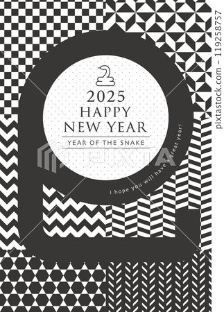 2025 Year of the Snake Monotone New Year's card template with snake character 2025 Year of the Snake Monotone New Year's card template with snake character 119258757