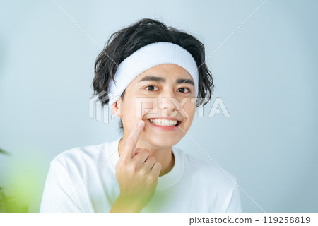 Men showing white teeth Dental care Breath care 119258819