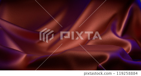 Elegant red purple fabric texture podium, luxurious satin material, wavy pattern design, dramatic lighting for fashion and interior decor 119258884