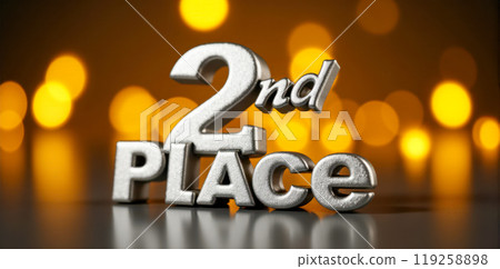 Celebratory Silver 2nd Place Text, Glittering Golden Bokeh Lights Background, Award Winning Second Position, Metallic Shiny Lettering for Achievers, Festive Event Prize Announcement Display Celebratory Silver 2nd Place Text, Glittering Golden Bokeh Lights Background, Award Winning Second Position, Metallic Shiny Lettering for Achievers, Festive Event Prize Announcement Display 119258898