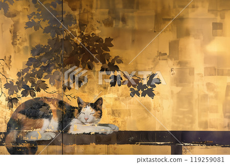 貓金葉日式背景 119259081