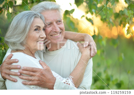 Portrait of beautiful senior couple posing in the park 119259159