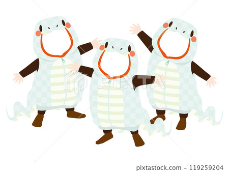 可愛的白蛇服裝的向量插圖，適合照片中的臉部（適合 3 人） 119259204