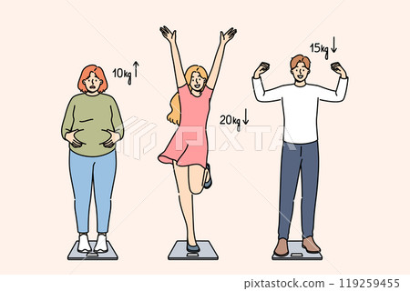 Efforts to lose weight have yielded positive or negative results for people on scale 119259455