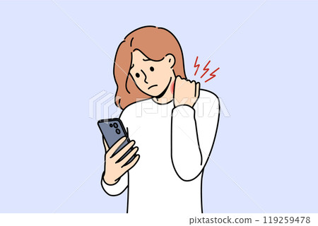 Woman feels pain in neck when using mobile phone, and needs to give up gadgets to cure disease 119259478