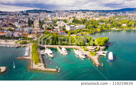 View from drone of Swiss town Lausanne 119259639