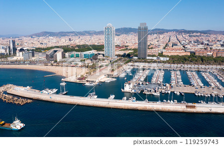 Aerial view of Olympic Harbor Marina on Mediterranean coast in Barcelona Aerial view of Olympic Harbor Marina on Mediterranean coast in Barcelona 119259743