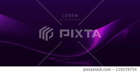 Abstract glowing neon purple wave light lines on dark purple background. Modern design. 119259754
