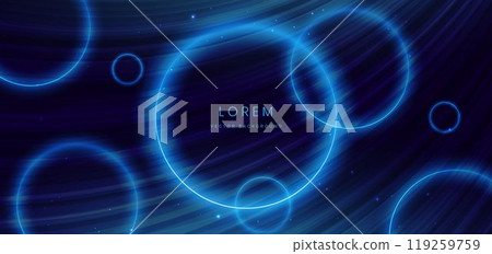 Blue neon circles frame overlapping on dark blue background. Futuristic technology concept. Blue neon circles frame overlapping on dark blue background. Futuristic technology concept. 119259759