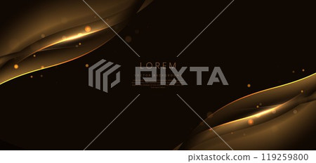 Abstract elegant golden wave on black background with lighting effect and sparkle with copy space for text. Luxury design style. 119259800