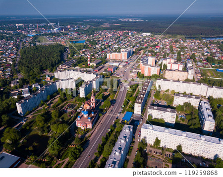 Aerial view of Orekhovo-Zuyevo with Cathedral of Nativity of Blessed Virgin Aerial view of Orekhovo-Zuyevo with Cathedral of Nativity of Blessed Virgin 119259868