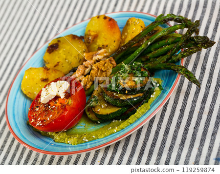 Photography of plate with baked vegetables Photography of plate with baked vegetables 119259874