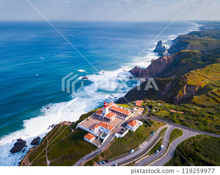 View of the Atlantic Ocean from Cape Roca (Cabo da Roca) - most westerly point of the Eurasian continent, Portugal 119259977