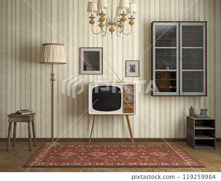 Retro living room, and vintage TV, 119259984