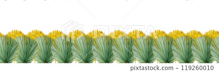 Palm leaf green and gold hand painted watercolor seamless border isolated on white. High quality image perfect for cards, banners, stickers, Christmas decoration design. Exotic plants clip art 119260010
