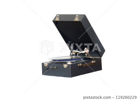 vintage black gramophone isolated on white background 119260229