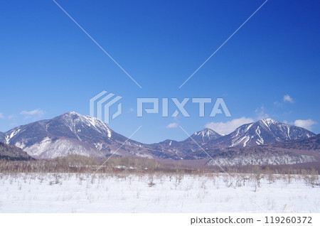 Winter in Oku-Nikko Senjogahara and Mt. Taro, Mt. Omanako, and Mt. Komanako 119260372