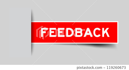 Red color square label sticker with word feedback that inserted in gray background 119260673