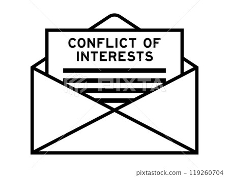 Envelope and letter sign with word conflict of interests as the headline Envelope and letter sign with word conflict of interests as the headline 119260704