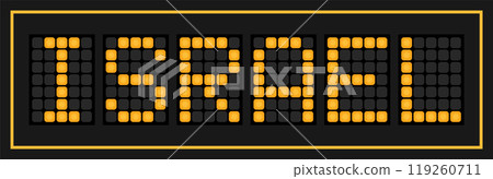 Orange color led banner in word israel on black background 119260711