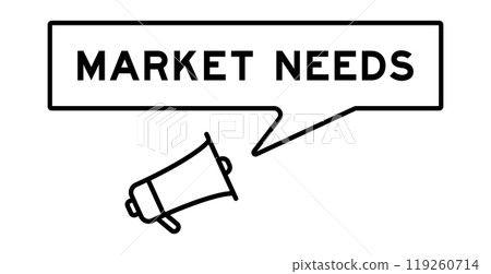Megaphone icon with speech bubble banner in word market needs on white background 119260714