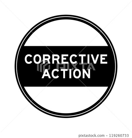 Black color round seal sticker in word corrective action on white background 119260733