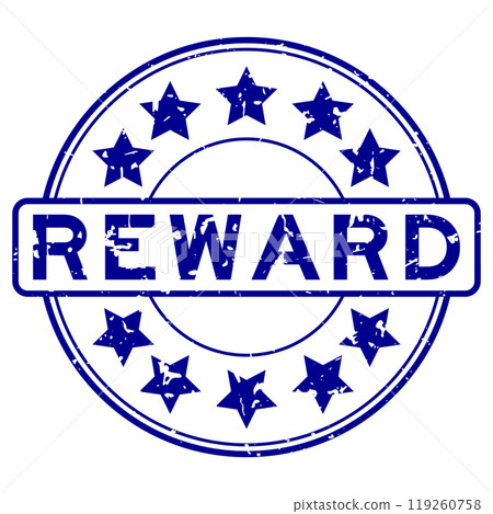 Grunge blue reward word with star icon round rubber seal stamp on white background Grunge blue reward word with star icon round rubber seal stamp on white background 119260758