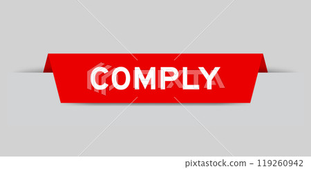 Red color inserted label with word comply on gray background 119260942