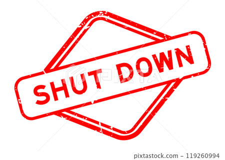 Grunge red shut down word rubber seal stamp on white background 119260994
