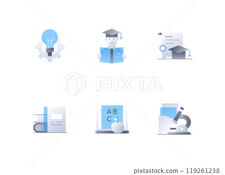 Elementary school and graduation - flat design style icons set Elementary school and graduation - flat design style icons set 119261238